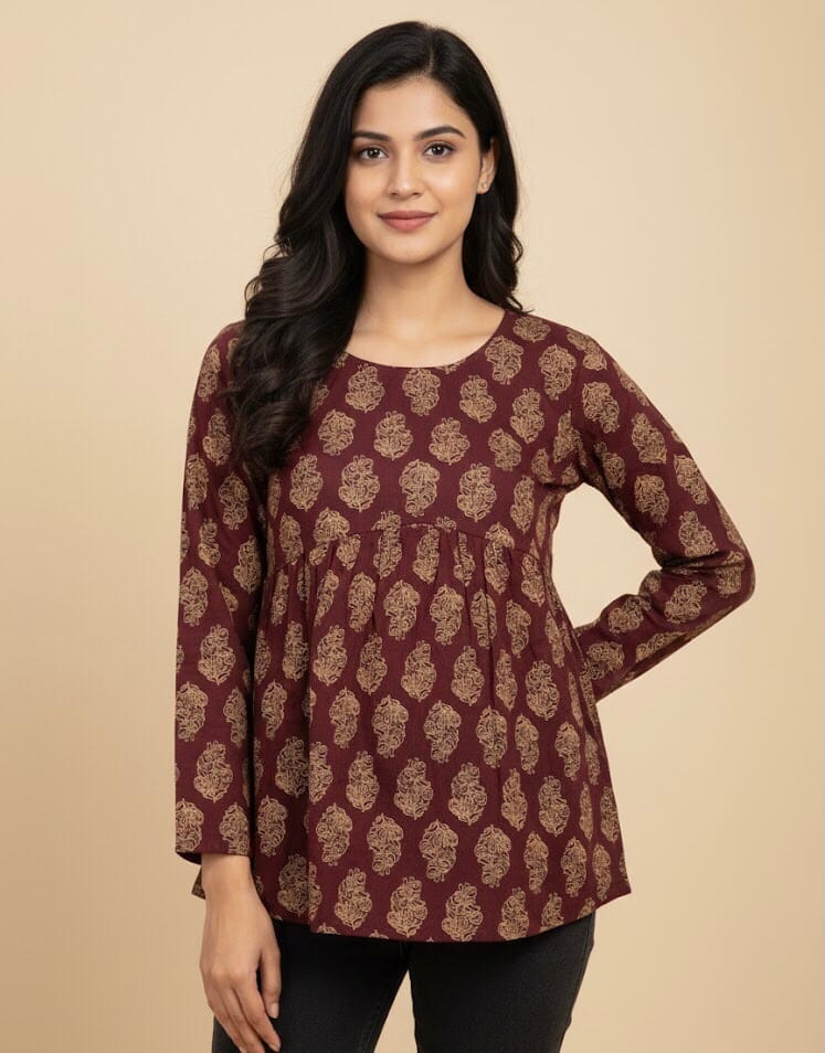 Wine Charm Traditional Full Sleeve Short Kurti