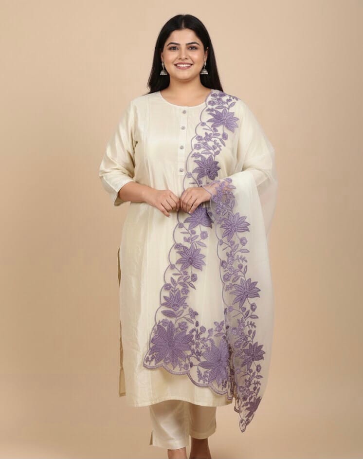 Charm Off -White Plus Size Set Kurti