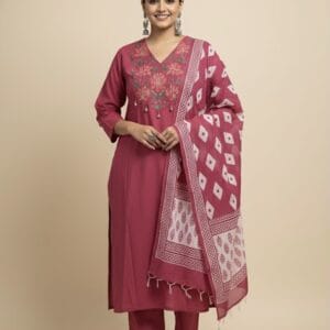 Pink Embroidered Cotton Set
