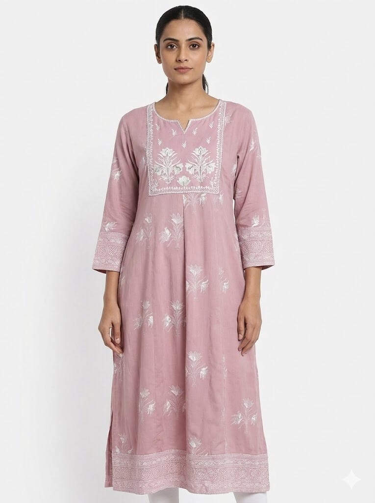 Blush Elegance Embroidered Kurti