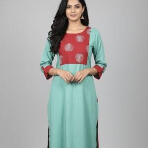 Blue And Red Cotton Daily Wear Kurti