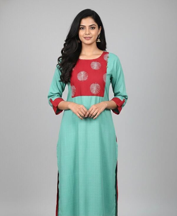 Blue And Red Cotton Daily Wear Kurti