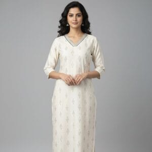 Off White Elegance V -Neck casual kurti