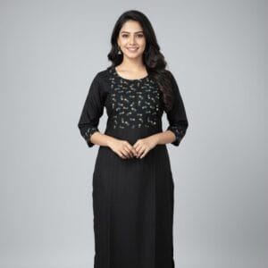 Plain Round Neck Black Casual Wear