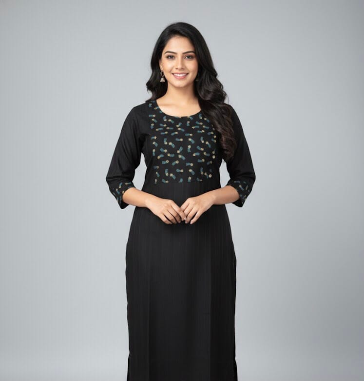Plain Round Neck Black Casual Wear