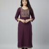 Grape Plain Embroidered Casual Wear