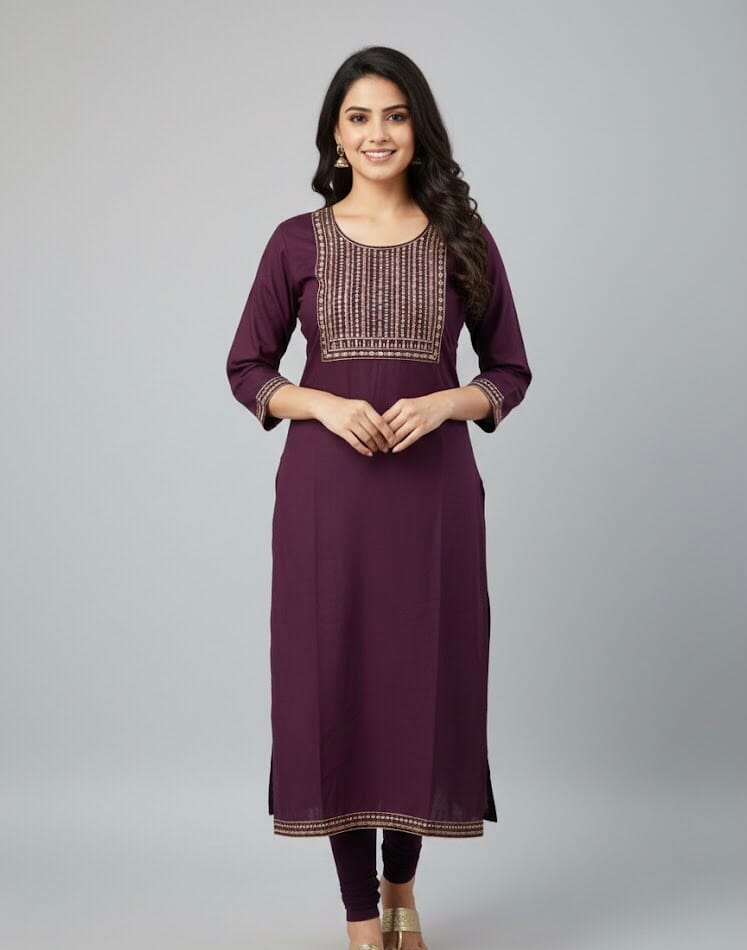 Grape Plain Embroidered Casual Wear