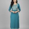 Plain Sky Blue Embroidered Casual Wear