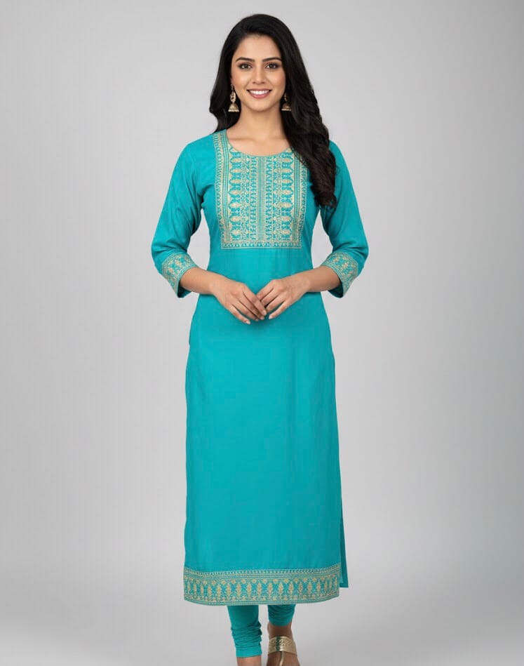 Aqua Blue Embroidered Casual Wear
