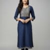 Plain Blue Embroidered Casual Kurti