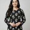Black And Bloom Flower Print Short Kurti