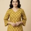 Mustard Bloom Full Sleeve Short Kurti