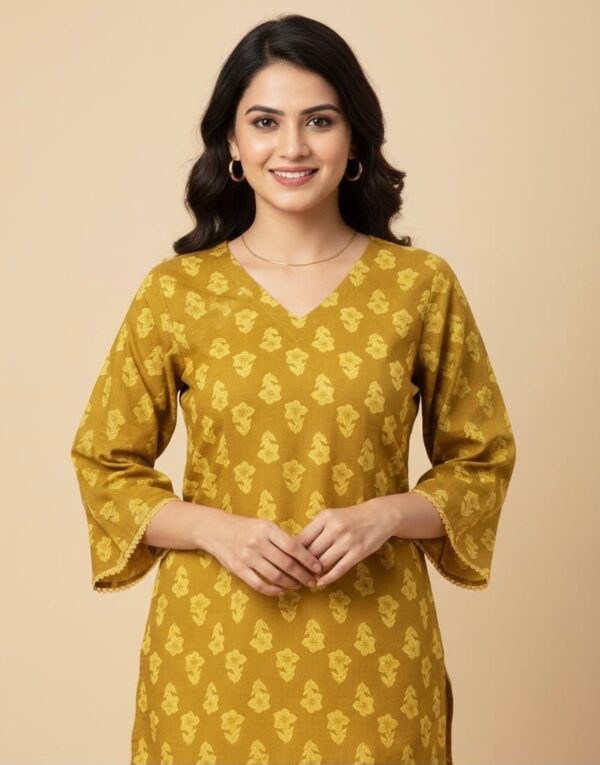 Mustard Bloom Full Sleeve Short Kurti