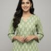 Olive Charm White Printed Short Kurti