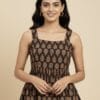 Brown And Orange Sleeveless Short Kurti