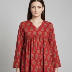 Reddish Printed Full Sleeve Short Kurti