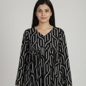 Black And White Full Sleeve Classic Short Kurti