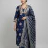 Navy Blue Jacquard Silk Kurti Set