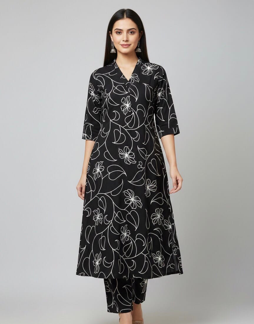 Black And White Floral Co-Ord Set