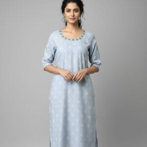 Sky Blue Round Neck Casual Wear