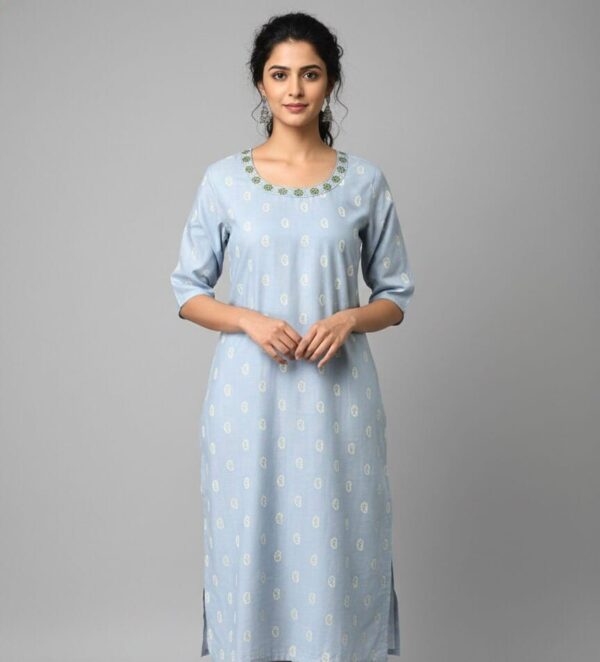 Sky Blue Round Neck Casual Wear