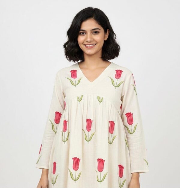 Off White Flower Printed Short Kurti