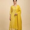 Mirror Work Front Open Anarkali With Plain Shawl