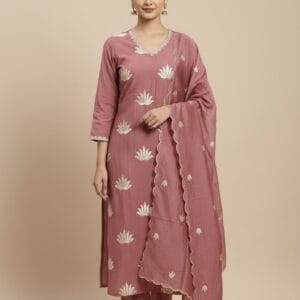 Onion Pink Embroidered Kurti Set