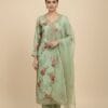 Pure Roman Silk Floral Print Kurti Set With Organza Duppatta