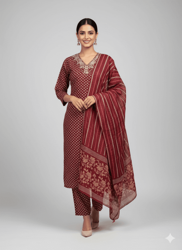 Maroon Cotton Kurti set