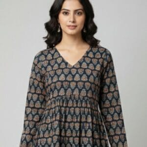 Blue Printed Casual Short Wear