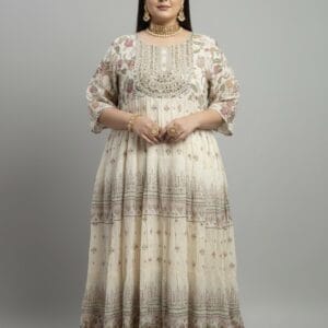 Mirror work charm cotton plus sized Anarkali