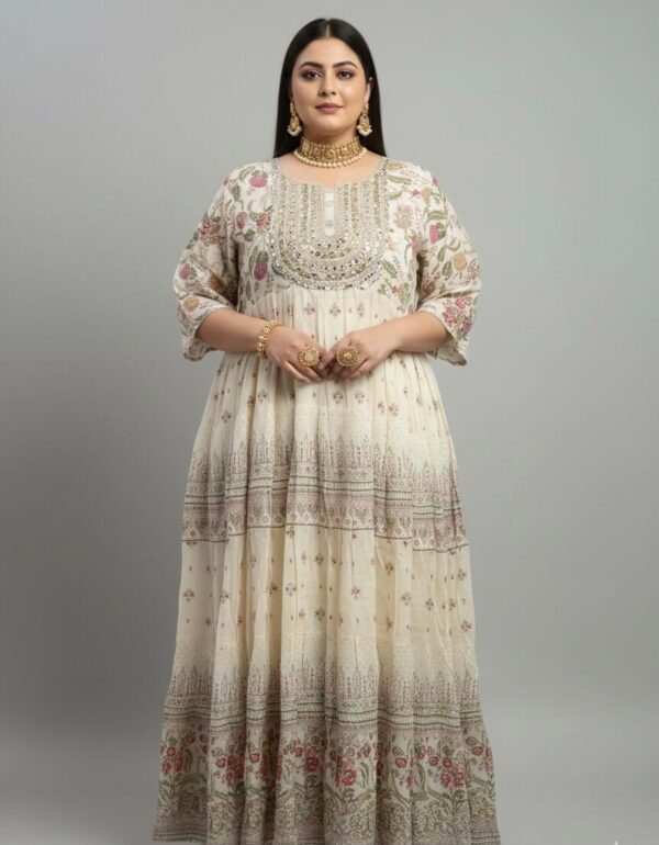 Mirror work charm cotton plus sized Anarkali