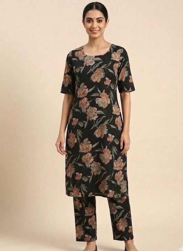 Black Floral Co-Ord Set Kurti