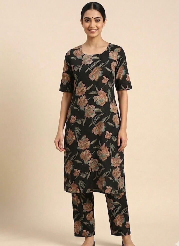 Black Floral Co-Ord Set Kurti