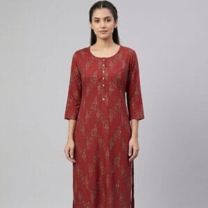 Royal Maroon Printed Round Neck Kurti