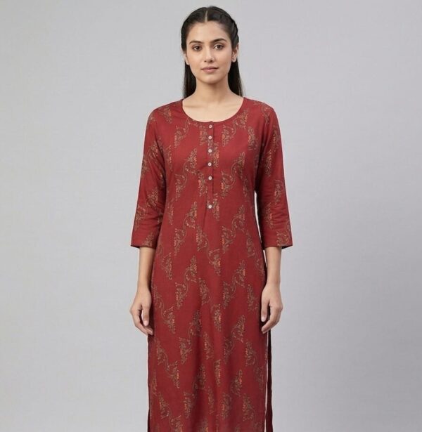 Royal Maroon Printed Round Neck Kurti