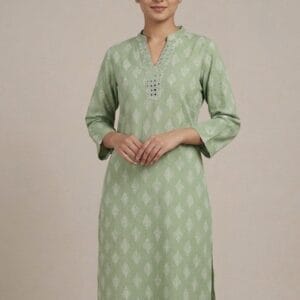Apple Green High Neck Casual Kurti