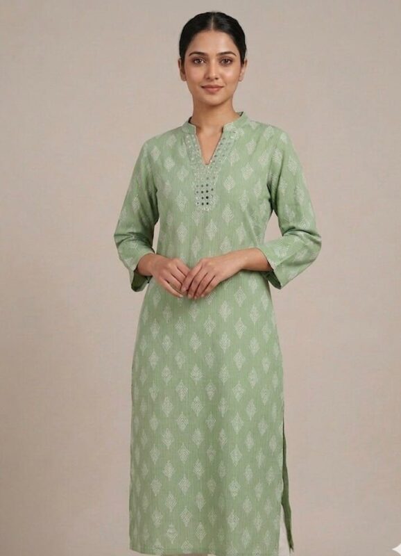 Apple Green High Neck Casual Kurti