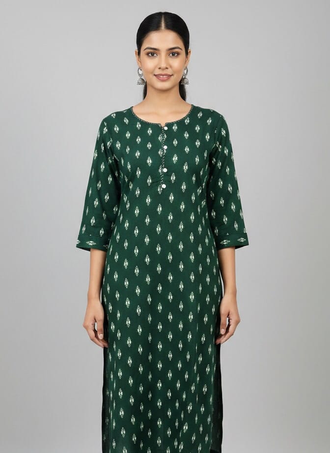 Bottle Green Cotton Daily Wear