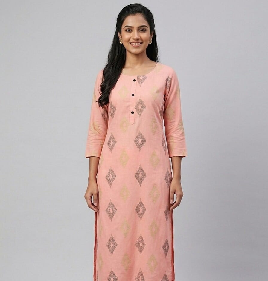 Peach Printed Casual Wear Kurtis