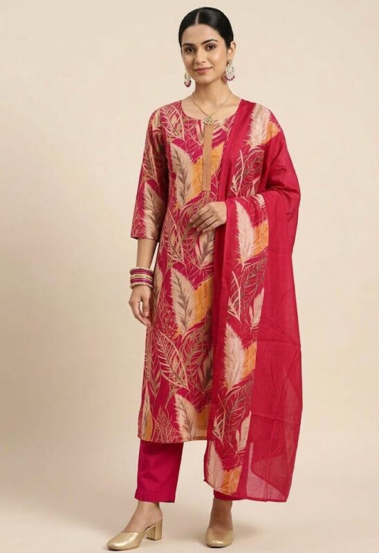 Dark Pink Printed Elegant Set Kurti