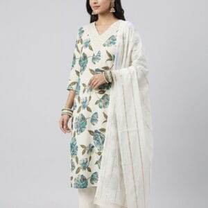 Off White Floral Print Set Kurti
