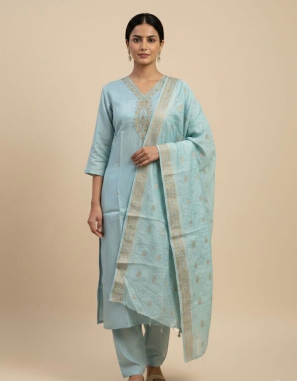 Charm Sky Blue Embroidered set kurti