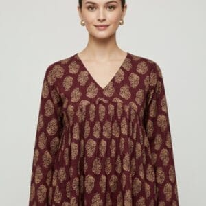 Traditional Print Maroon Short Kurti