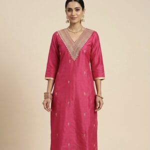 Dark Pink V-Neck Elegant Kurti