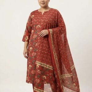 Floral Print Mul Cotton Plus Size Set Kurti