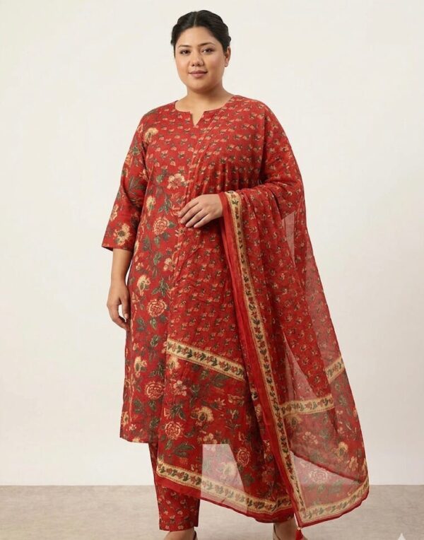 Floral Print Mul Cotton Plus Size Set Kurti