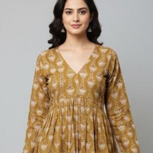 Beige Printed Short Kurti