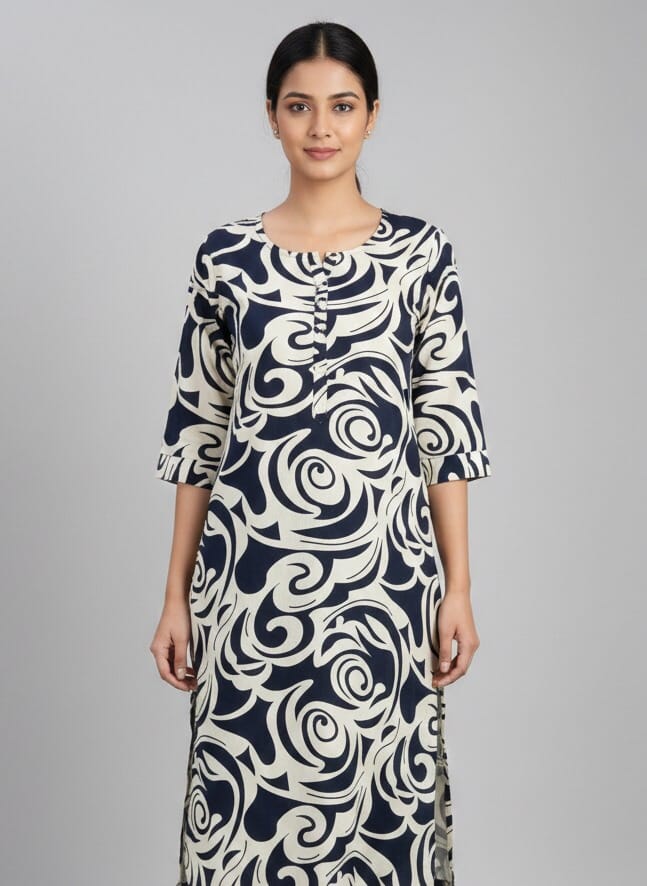 White And Blue Daily Wear Kurti